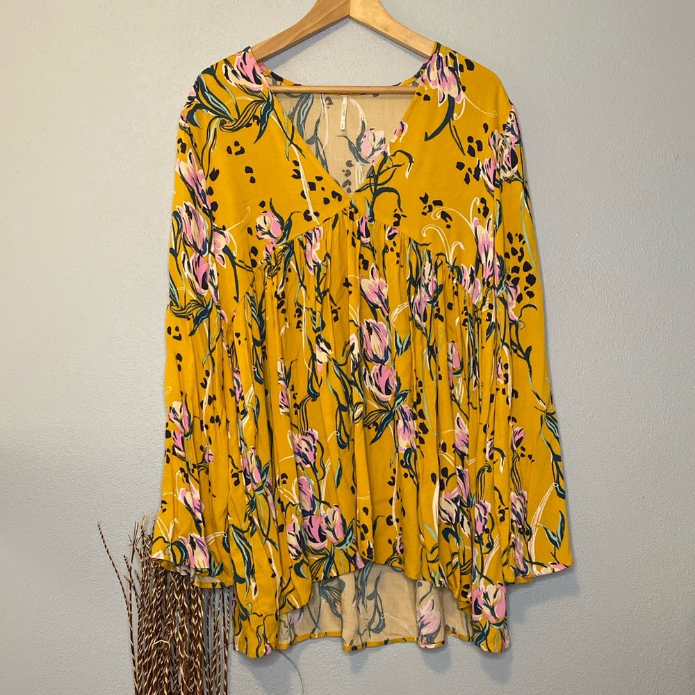 Free People | Floral Gold Blouse